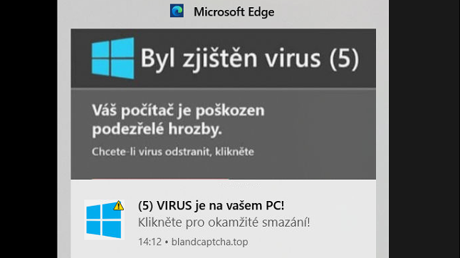 Falešná výstraha v prohlížeči se tváří jako systémové varování.