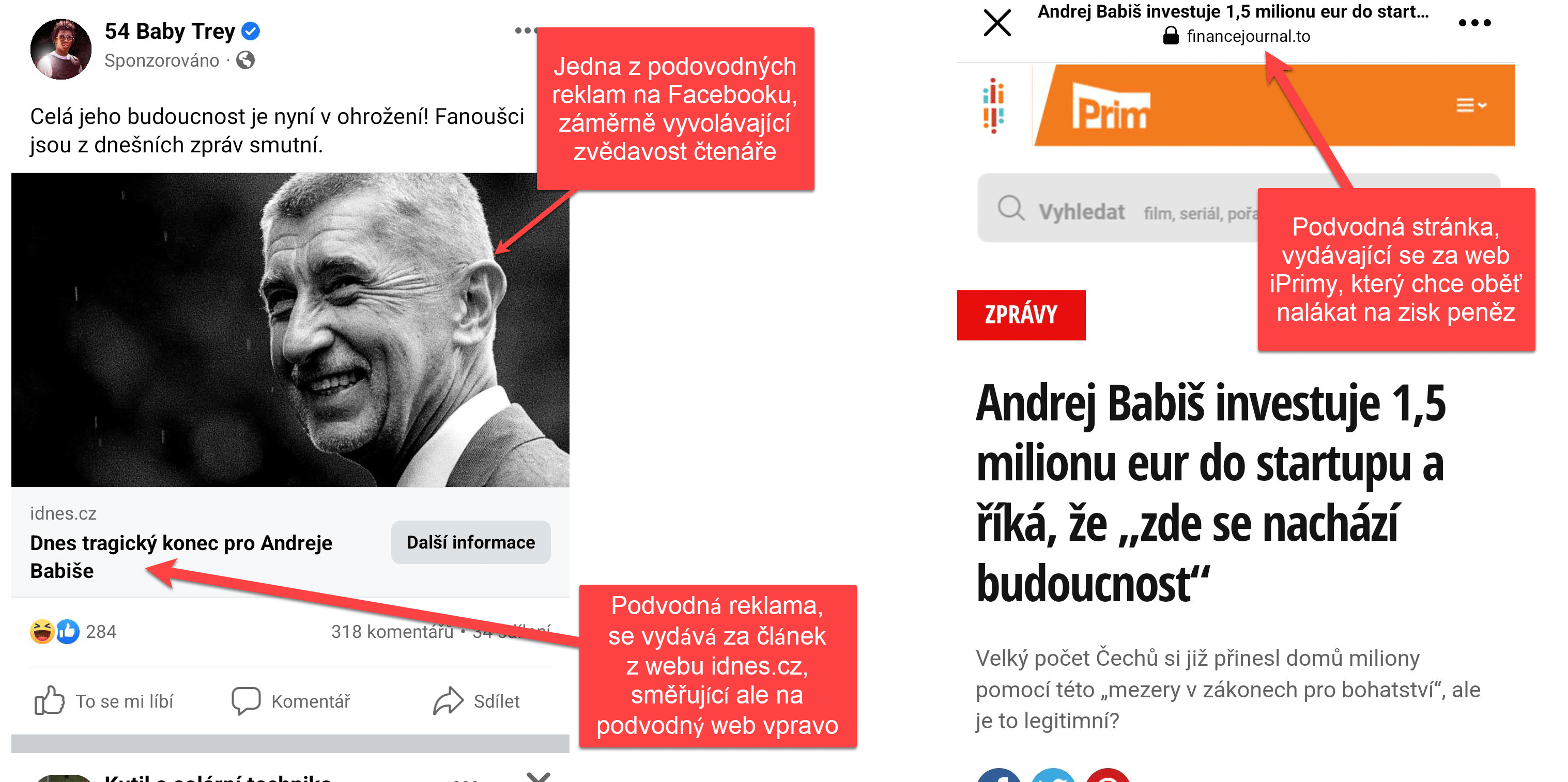 Reklama zneužívá známou osobnost a vede na podvodnou stránku.