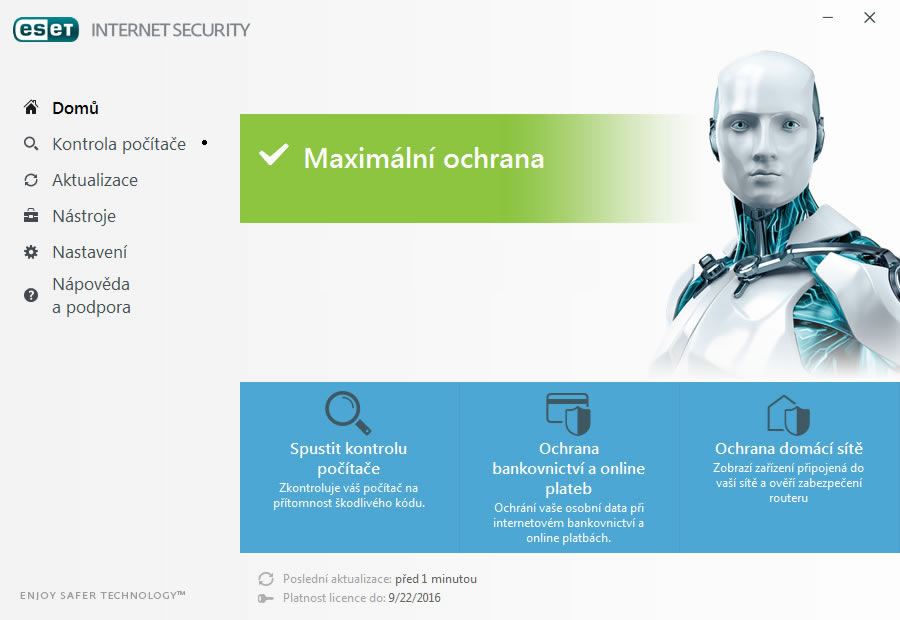 Ukázka obrazovky antiviru od firmy ESET.