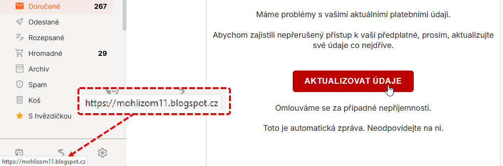 Náhled phishingové stránky