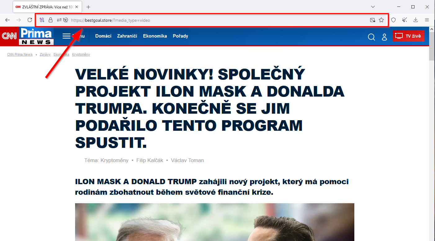 Náhled podvodné investiční stránky
