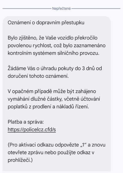 Náhled phishingové stránky Policie ČR